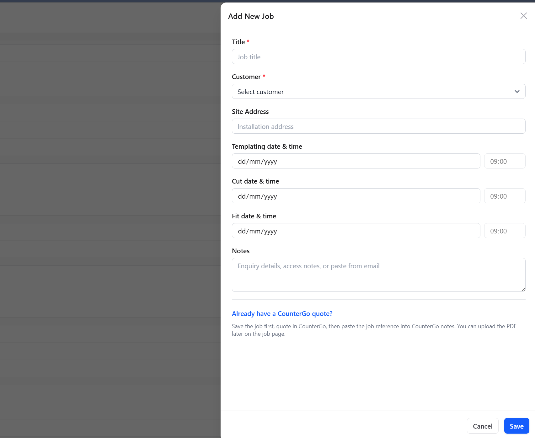 Create job drawer