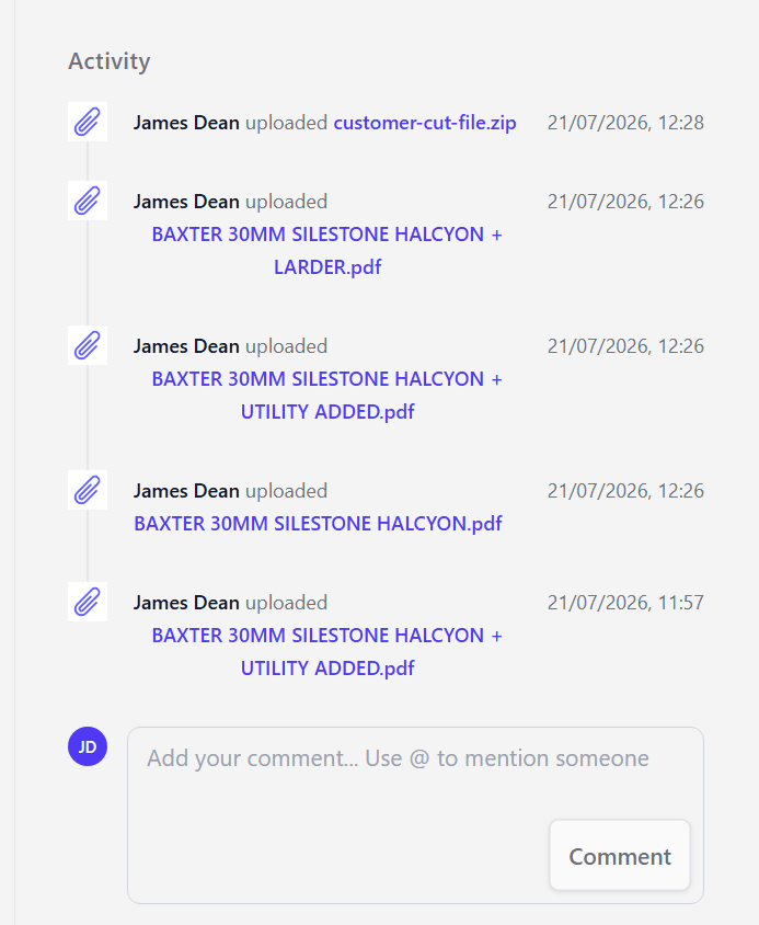 Job activity feed
