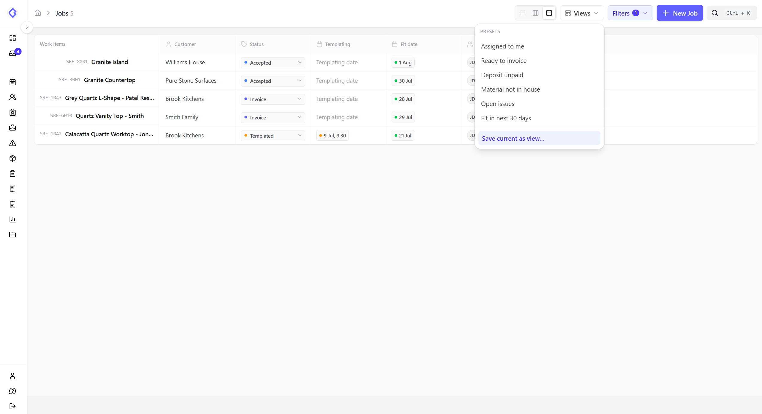 Jobs views picker